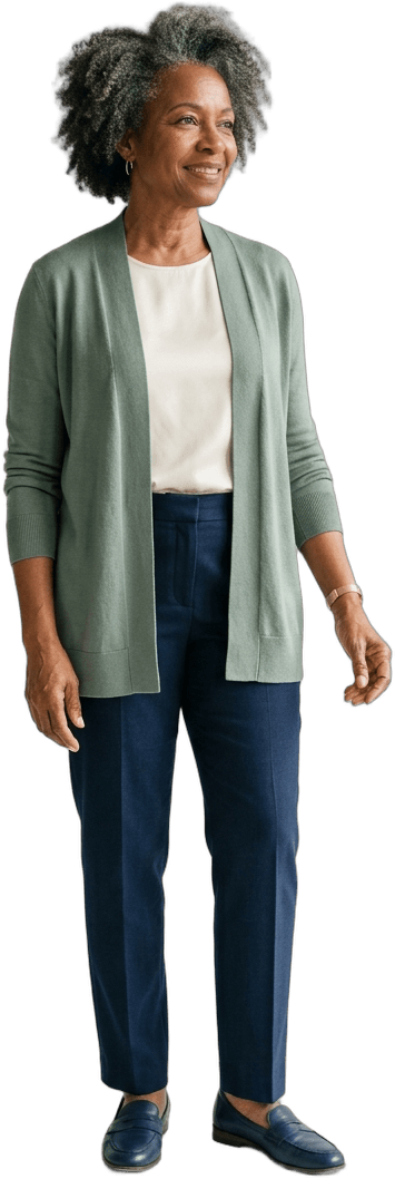 A woman in her early sixties looking ahead with a warm expression